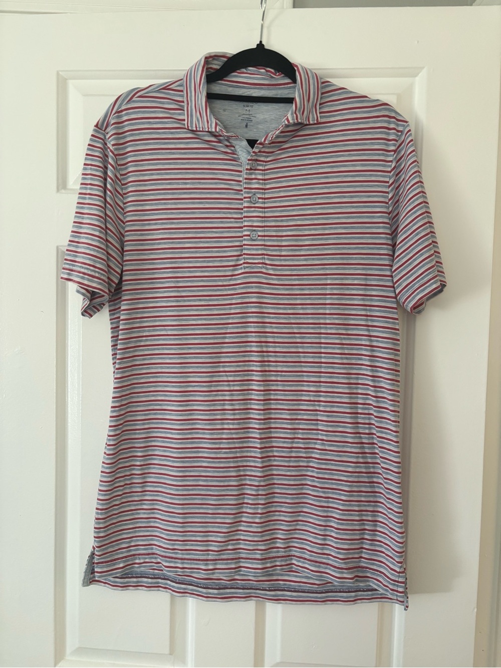Johnnie-O Linxter Slim Fit Striped Polo - Red, White & Blue Linen Blend - Size M